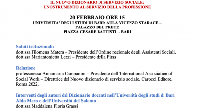 Seminario di Studio dal titolo “Il Nuovo Dizionario di Servizio Sociale: uno strumento al servizio della professione