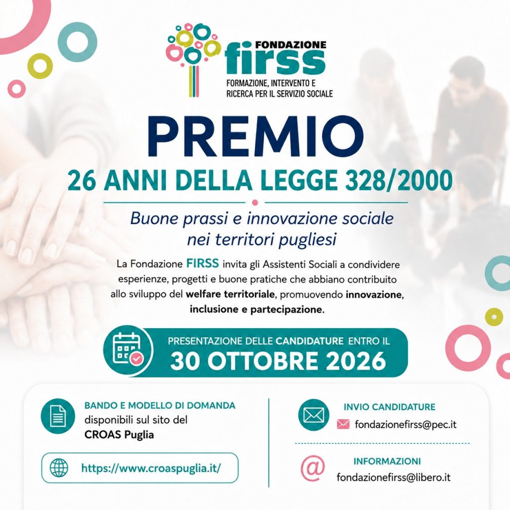 Premio “26 anni della Legge 328/2000 – Buone prassi e innovazione sociale nei territori pugliesi”