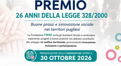 Premio “26 anni della Legge 328/2000 – Buone prassi e innovazione sociale nei territori pugliesi”